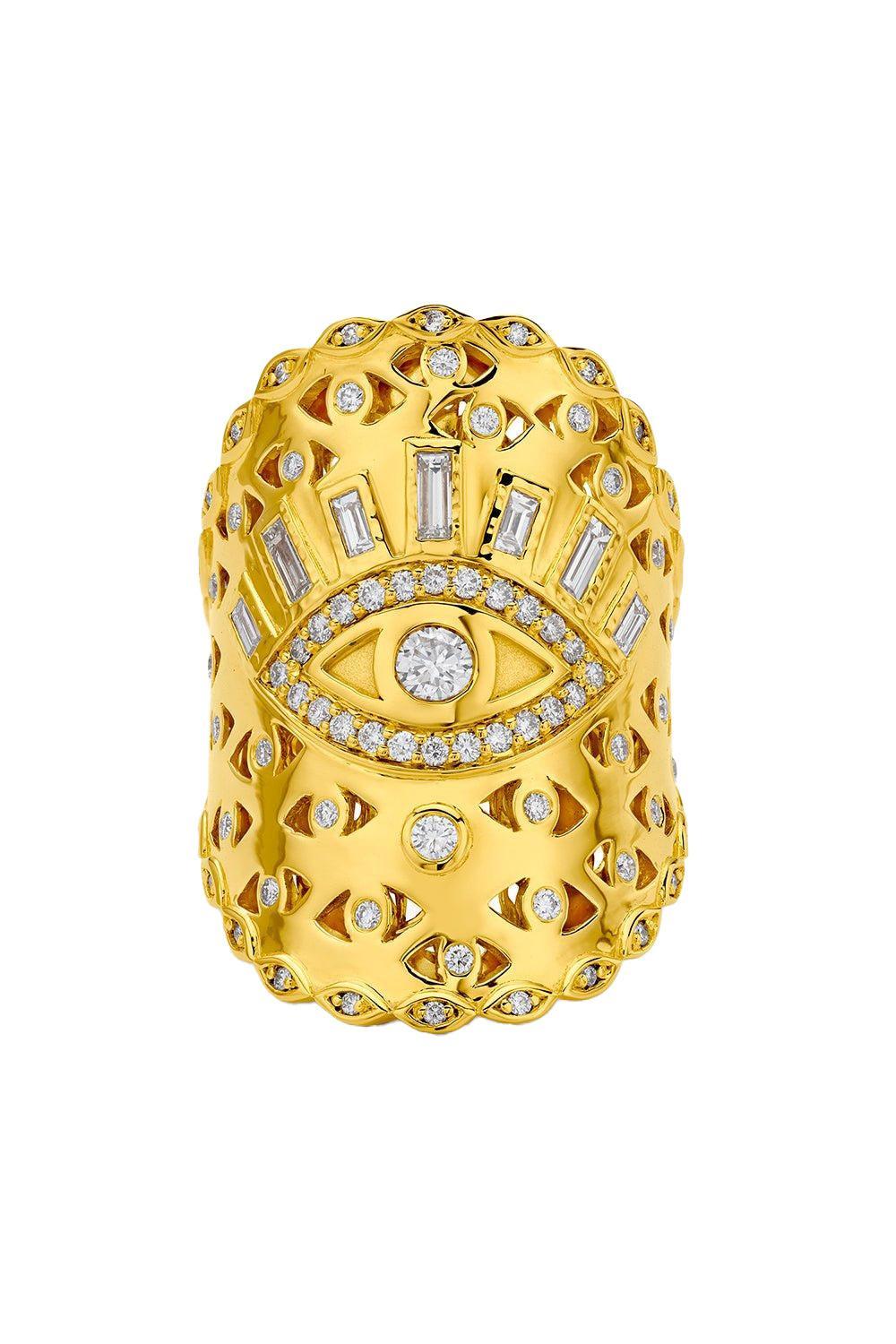 Evil Eye Diamond Wrap Ring-YELLOW GOLD-7.5-JEWELRYFINE JEWELRING-BUDDHA MAMA