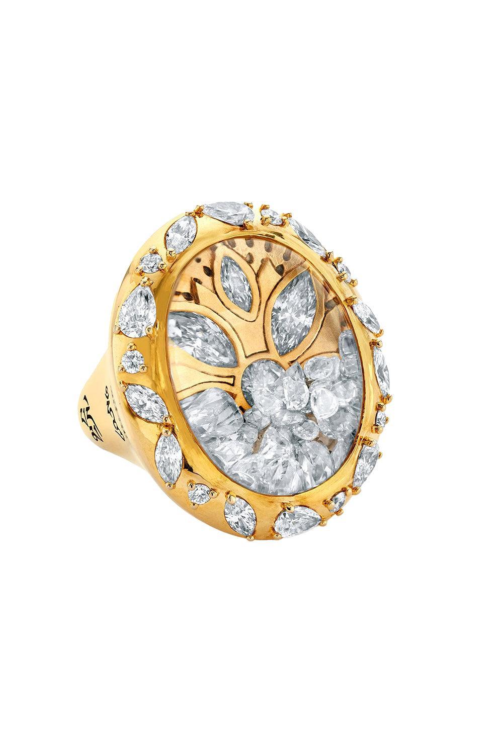 Lotus Diamond Shaker Ring-YELLOW GOLD-7-JEWELRYFINE JEWELRING-BUDDHA MAMA