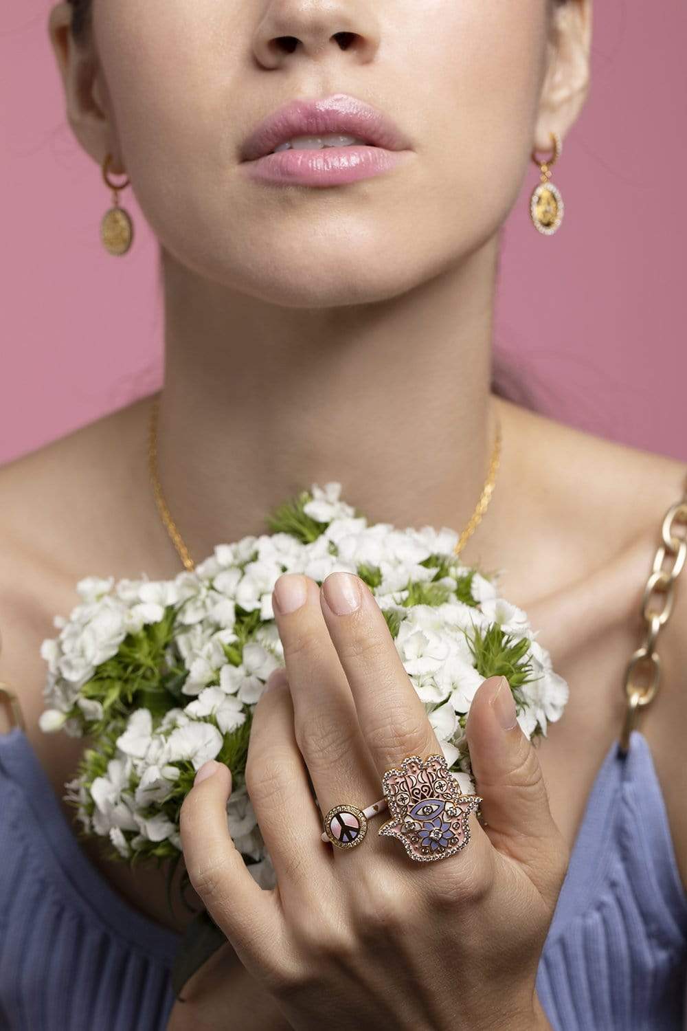 BUDDHA MAMA-Pink Enamel Hamsa Ring-