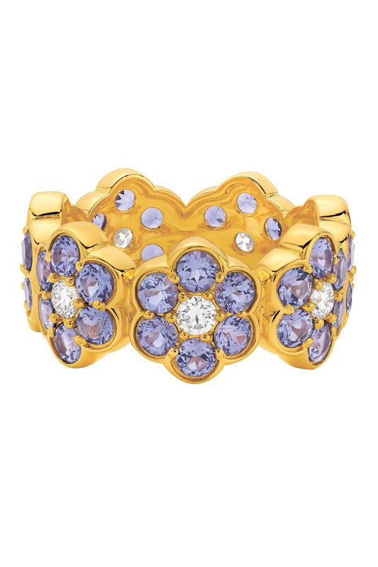 Diamond Flower Band Ring-YELLOW GOLD-7-JEWELRYFINE JEWELRING-BUDDHA MAMA