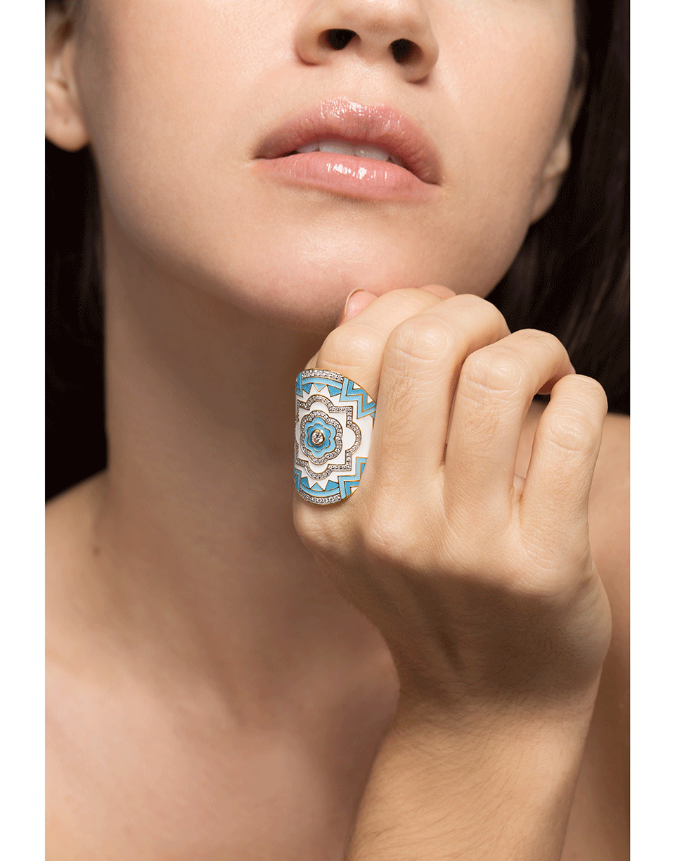 BUDDHA MAMA-Sky Blue and White Enamel Wrap Ring-YELLOW GOLD