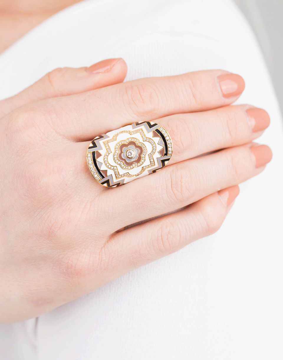 BUDDHA MAMA-White Enamel And Diamond Wrap Ring-YELLOW GOLD