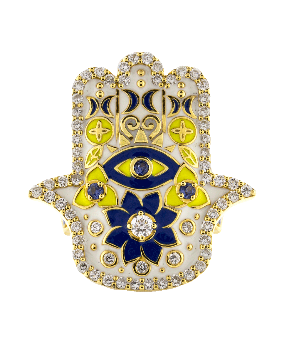 BUDDHA MAMA-White Enamel Hamsa Ring-YELLOW GOLD