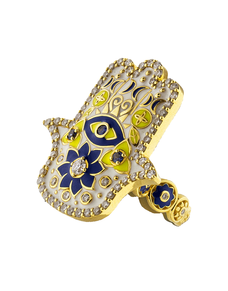 BUDDHA MAMA-White Enamel Hamsa Ring-YELLOW GOLD