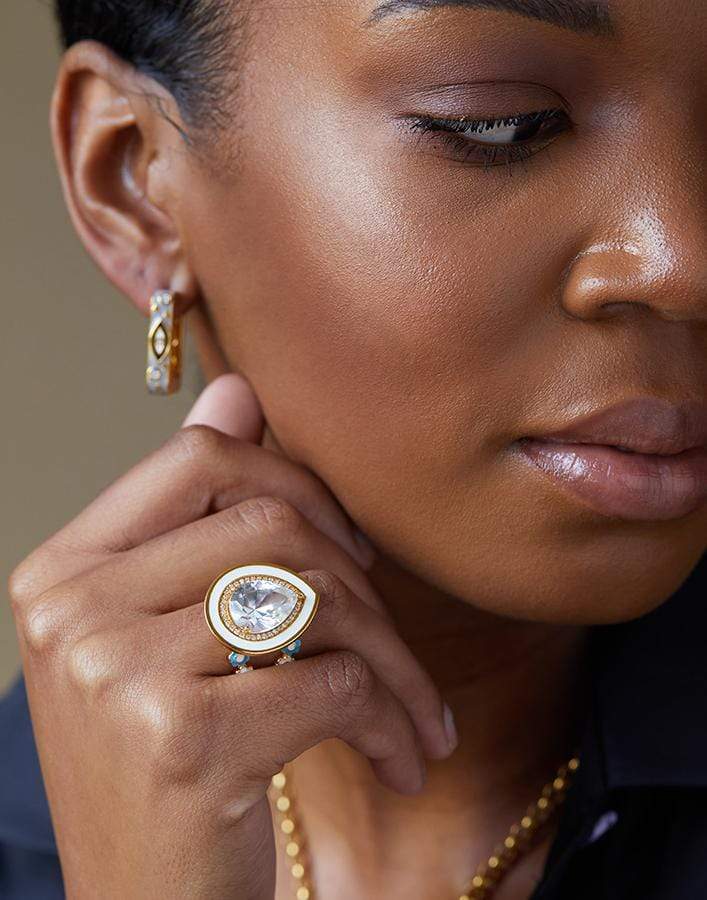 BUDDHA MAMA-White Zircon Pear Shaped Ring-YELLOW GOLD
