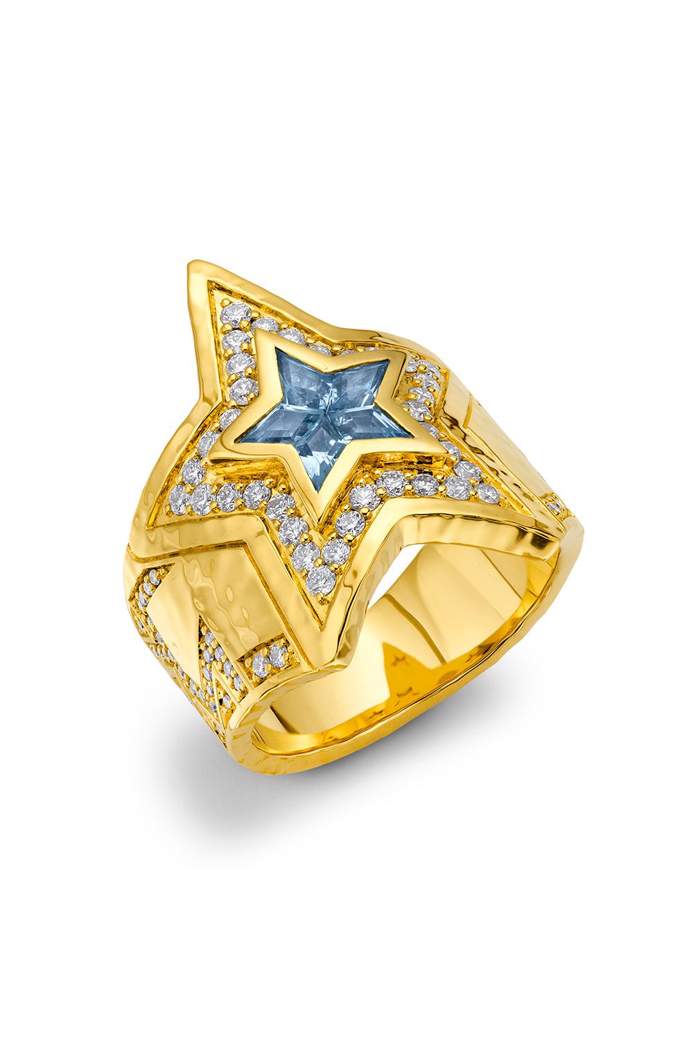 BUDDHA MAMA-Aquamarine Diamond Star Wrap Ring-YELLOW GOLD