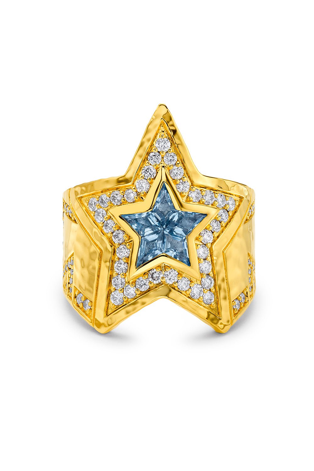 BUDDHA MAMA-Aquamarine Diamond Star Wrap Ring-YELLOW GOLD