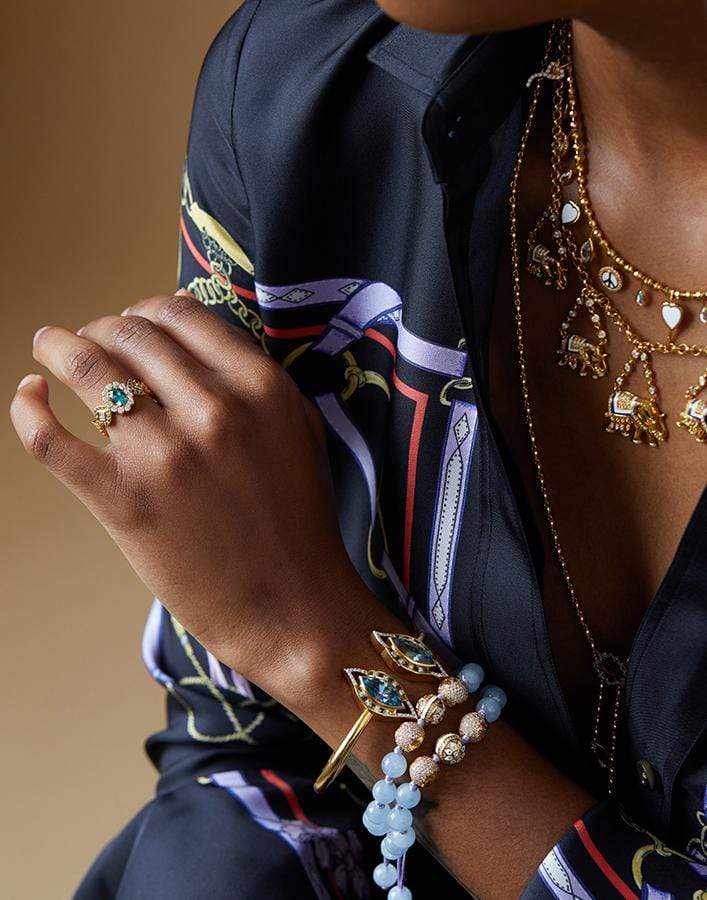 BUDDHA MAMA-Blue Green Tourmaline Oval Ring-YELLOW GOLD