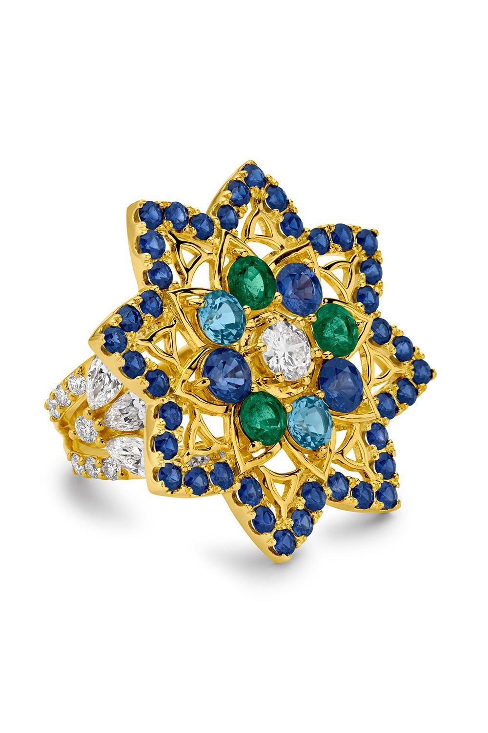 Blue Sapphire Mandala Stare Ring-YELLOW GOLD-7.5-JEWELRYFINE JEWELRING-BUDDHA MAMA