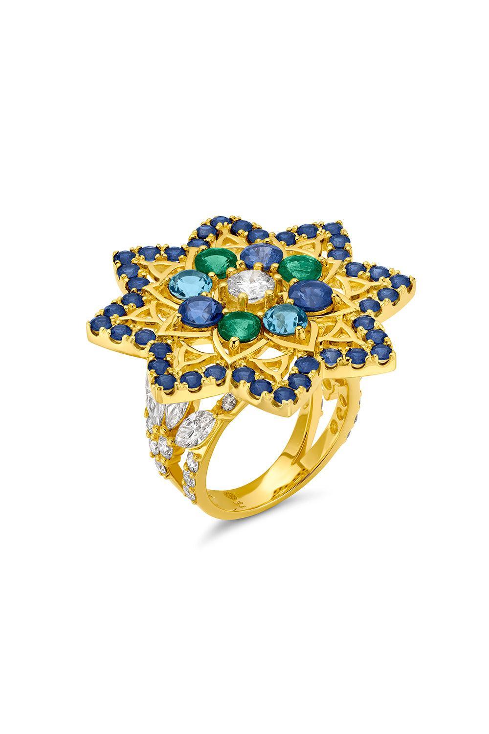 Blue Sapphire Mandala Stare Ring-YELLOW GOLD-7.5-JEWELRYFINE JEWELRING-BUDDHA MAMA
