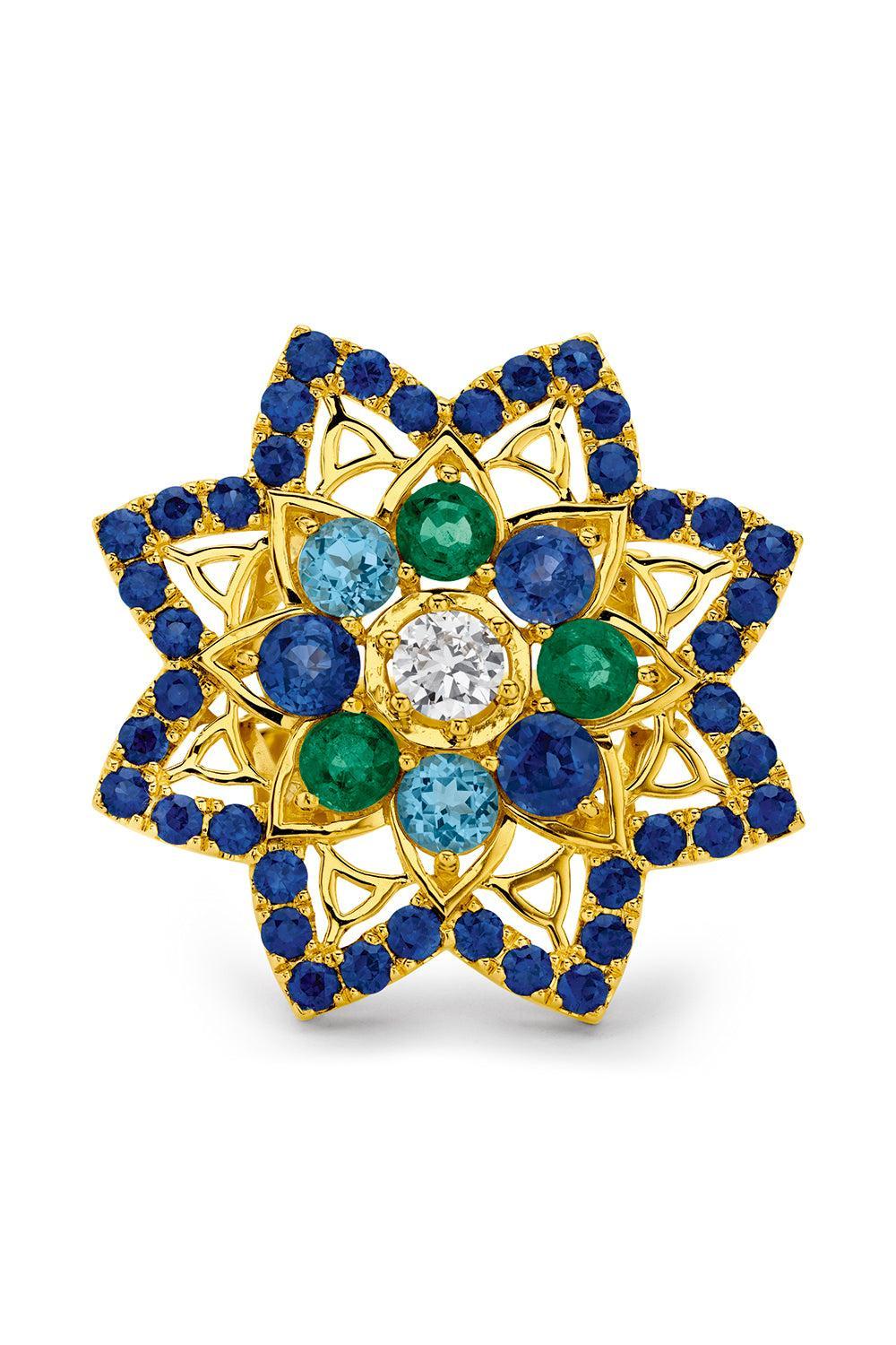 Blue Sapphire Mandala Stare Ring-YELLOW GOLD-7.5-JEWELRYFINE JEWELRING-BUDDHA MAMA