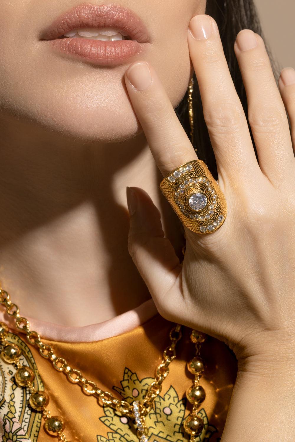 Diamond Engraved Wrap Ring-YELLOW GOLD-7.5-JEWELRYFINE JEWELRING-BUDDHA MAMA