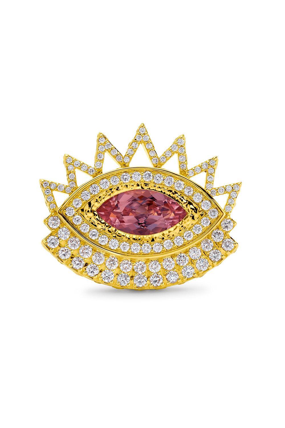 Diamond Morganite Evil Eye Ring-YELLOW GOLD-7.5-JEWELRYFINE JEWELRING-BUDDHA MAMA