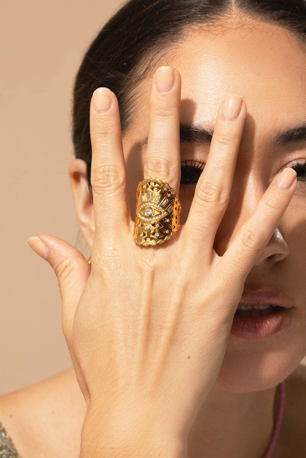 BUDDHA MAMA-Evil Eye Diamond Wrap Ring-YELLOW GOLD