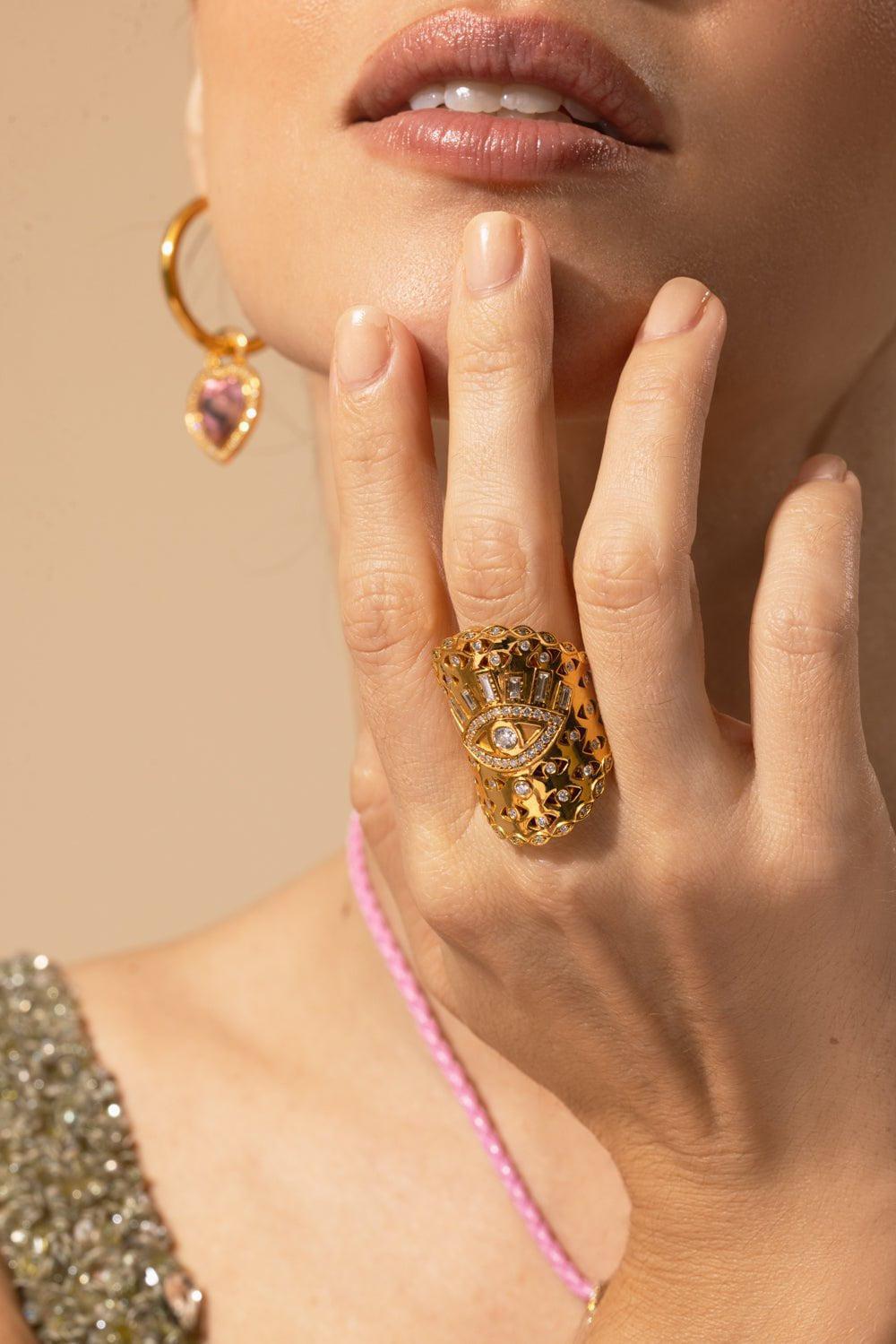 BUDDHA MAMA-Evil Eye Diamond Wrap Ring-YELLOW GOLD