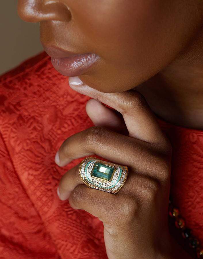 BUDDHA MAMA-Green Beryl Ring-YELLOW GOLD