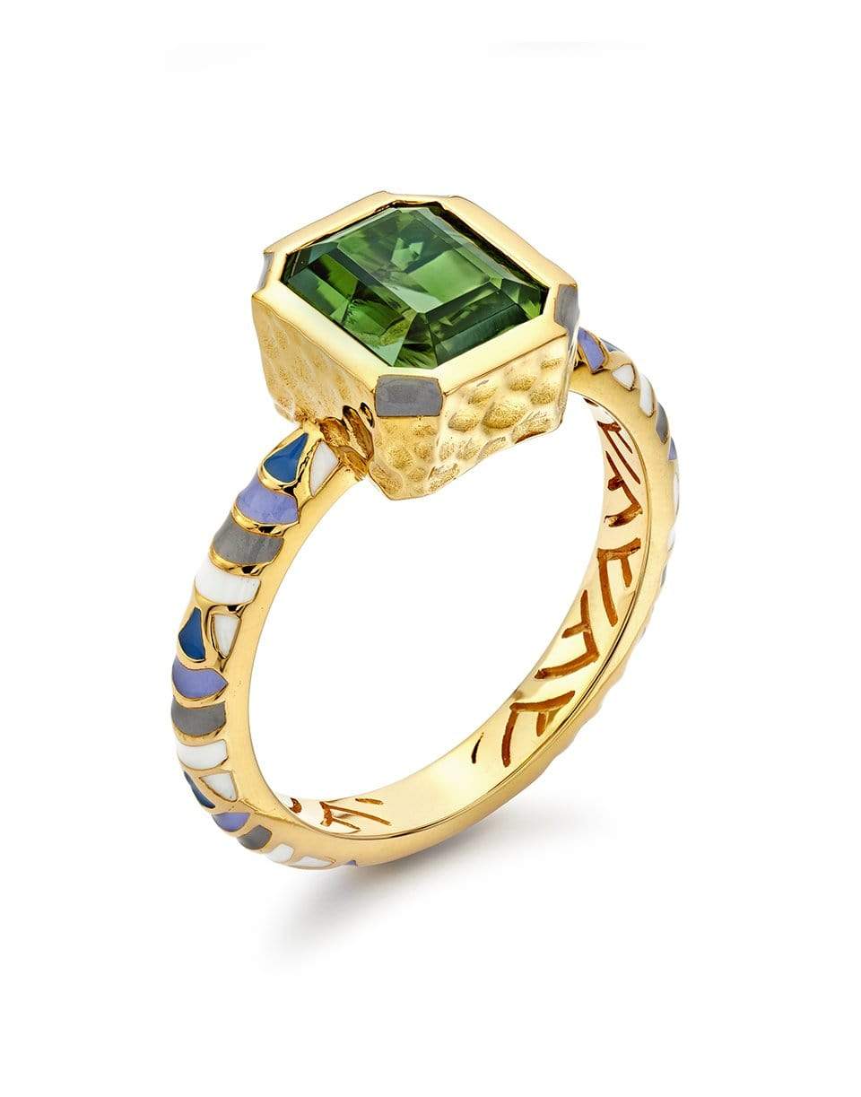 BUDDHA MAMA-Green Tourmaline and Enamel Ring-YELLOW GOLD
