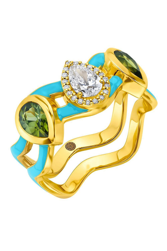 Green Tourmaline Diamond Blue Wave Ring-YELLOW GOLD-7.5-JEWELRYFINE JEWELRING-BUDDHA MAMA