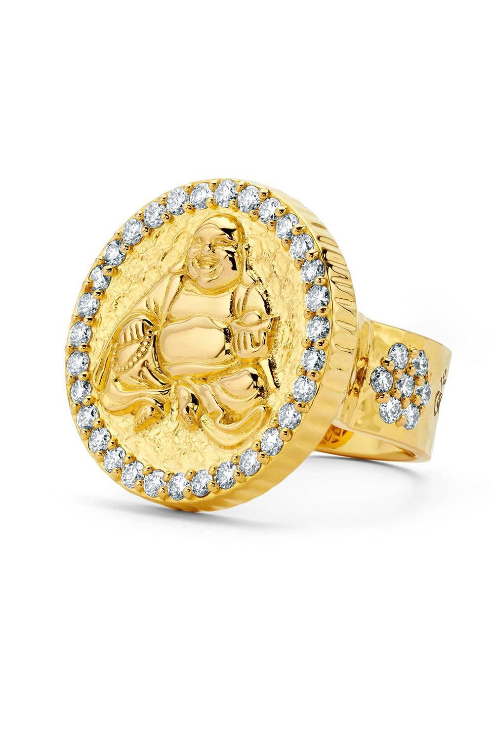 Hammered Buddha Coin Ring-YELLOW GOLD-7.5-JEWELRYFINE JEWELRING-BUDDHA MAMA