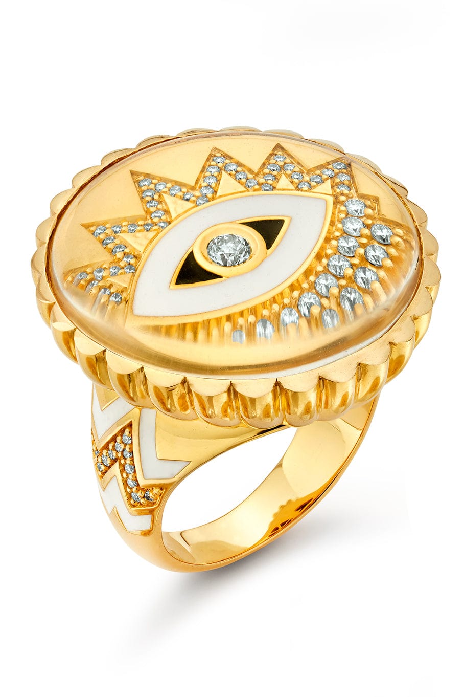 BUDDHA MAMA-Scalloped Evil Eye Ring-YELLOW GOLD