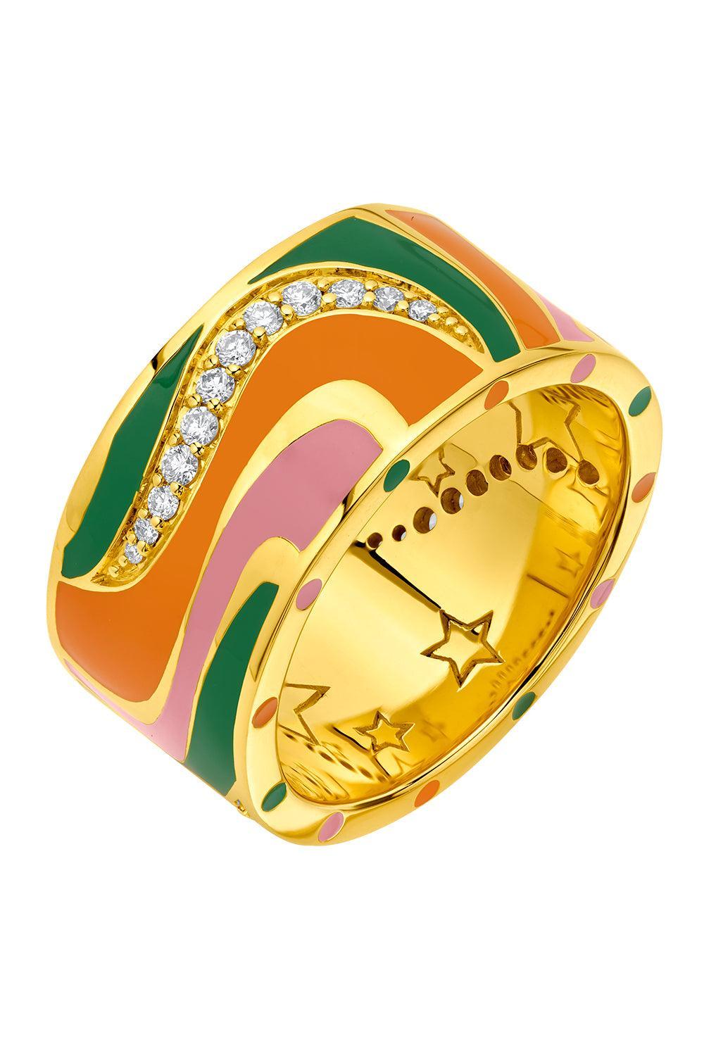 Diamond Pink Green Groovy Swirl Band Ring-YELLOW GOLD-8-JEWELRYFINE JEWELRING-BUDDHA MAMA