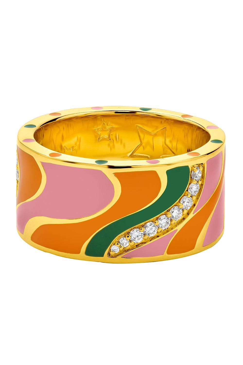 Diamond Pink Green Groovy Swirl Band Ring-YELLOW GOLD-8-JEWELRYFINE JEWELRING-BUDDHA MAMA