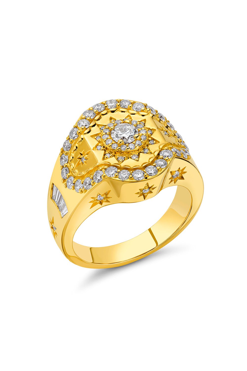 BUDDHA MAMA-Diamond Sun Signet Ring-YELLOW GOLD