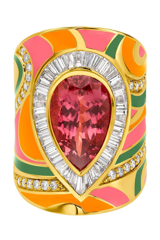 Pink Tourmaline Diamond Miami Swirl Wrap Ring-YELLOW GOLD-8-JEWELRYFINE JEWELRING-BUDDHA MAMA