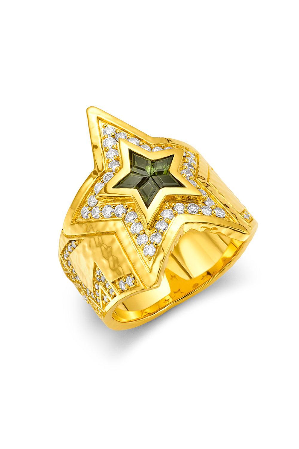 Green Tourmaline Star Wrap Ring-YELLOW GOLD-8.5-JEWELRYFINE JEWELRING-BUDDHA MAMA