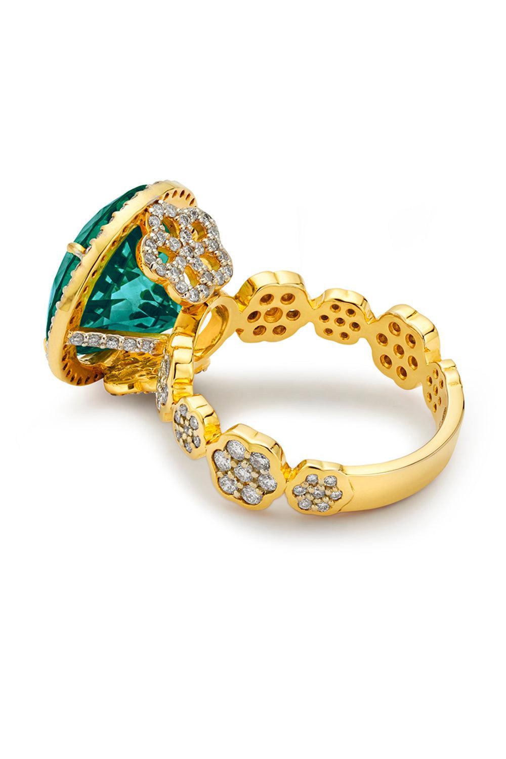 Green Tourmaline Round Cocktail Ring-YELLOW GOLD-JEWELRYFINE JEWELRING-BUDDHA MAMA