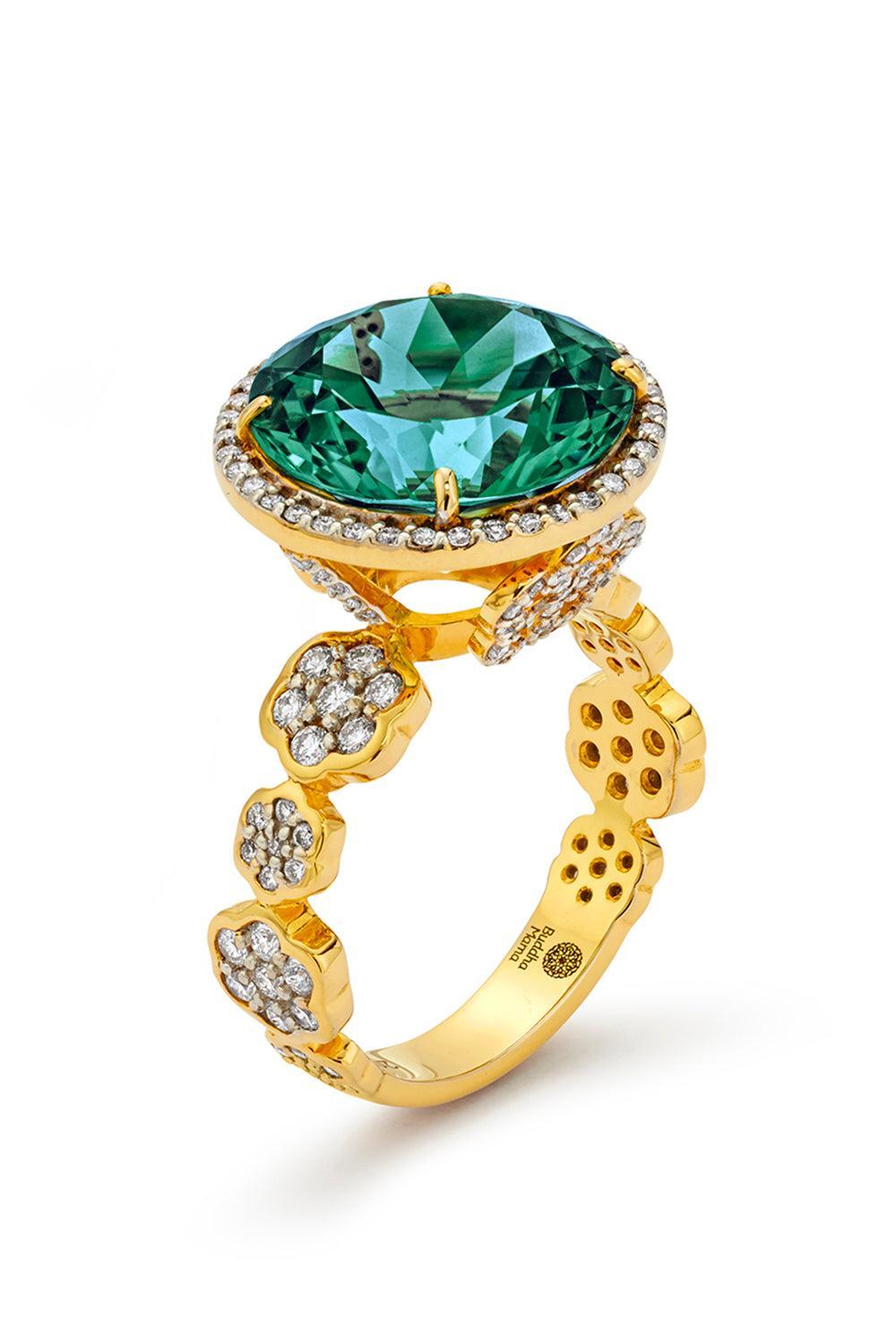 Green Tourmaline Round Cocktail Ring-YELLOW GOLD-JEWELRYFINE JEWELRING-BUDDHA MAMA