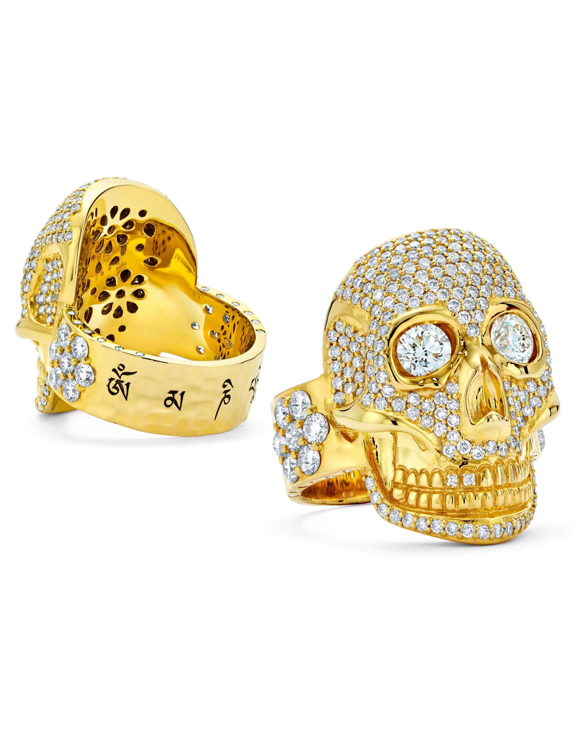BUDDHA MAMA-Pave Diamond Skull Ring-YELLOW GOLD