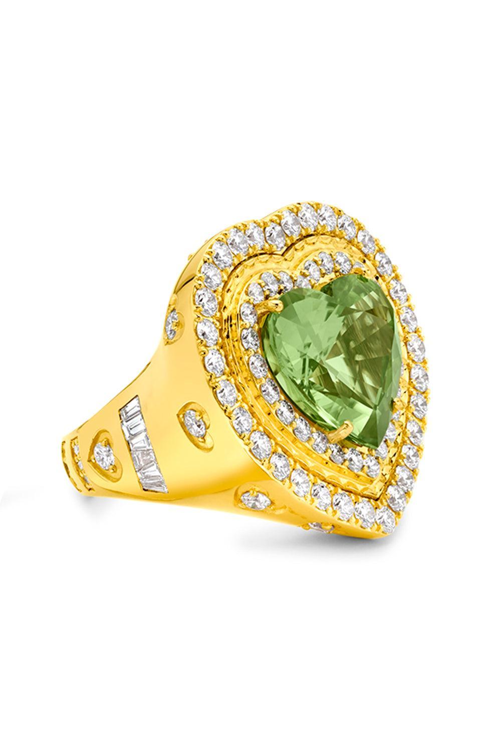 Peridot Diamond Heart Signet Ring-YELLOW GOLD-JEWELRYFINE JEWELRING-BUDDHA MAMA