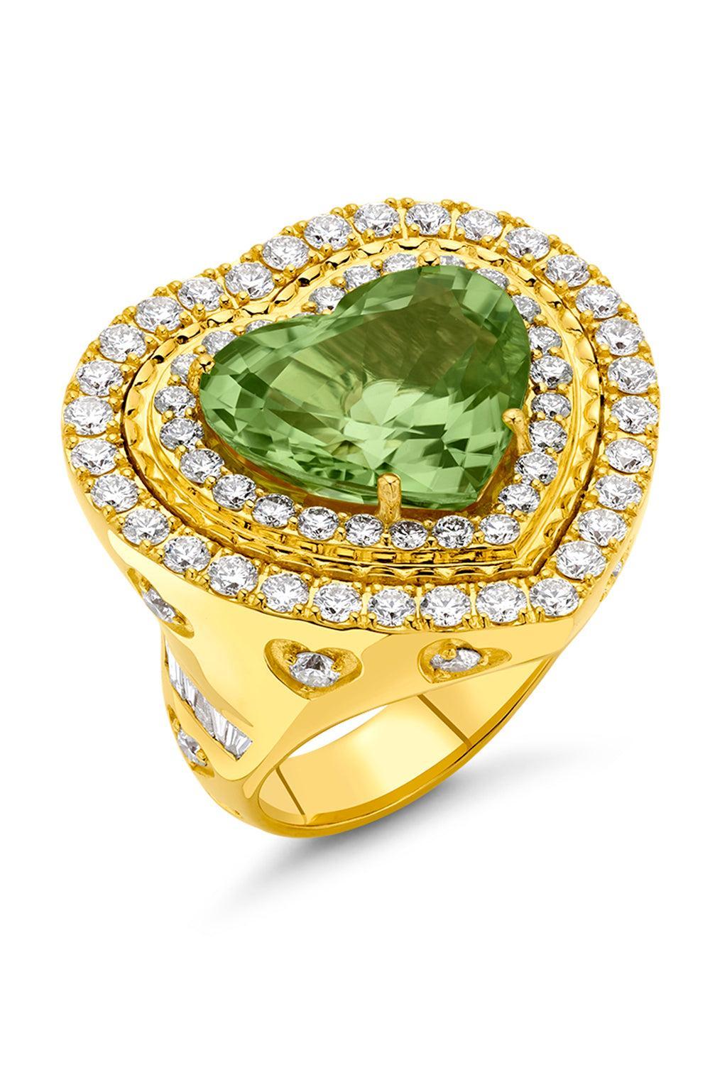 Peridot Diamond Heart Signet Ring-YELLOW GOLD-JEWELRYFINE JEWELRING-BUDDHA MAMA