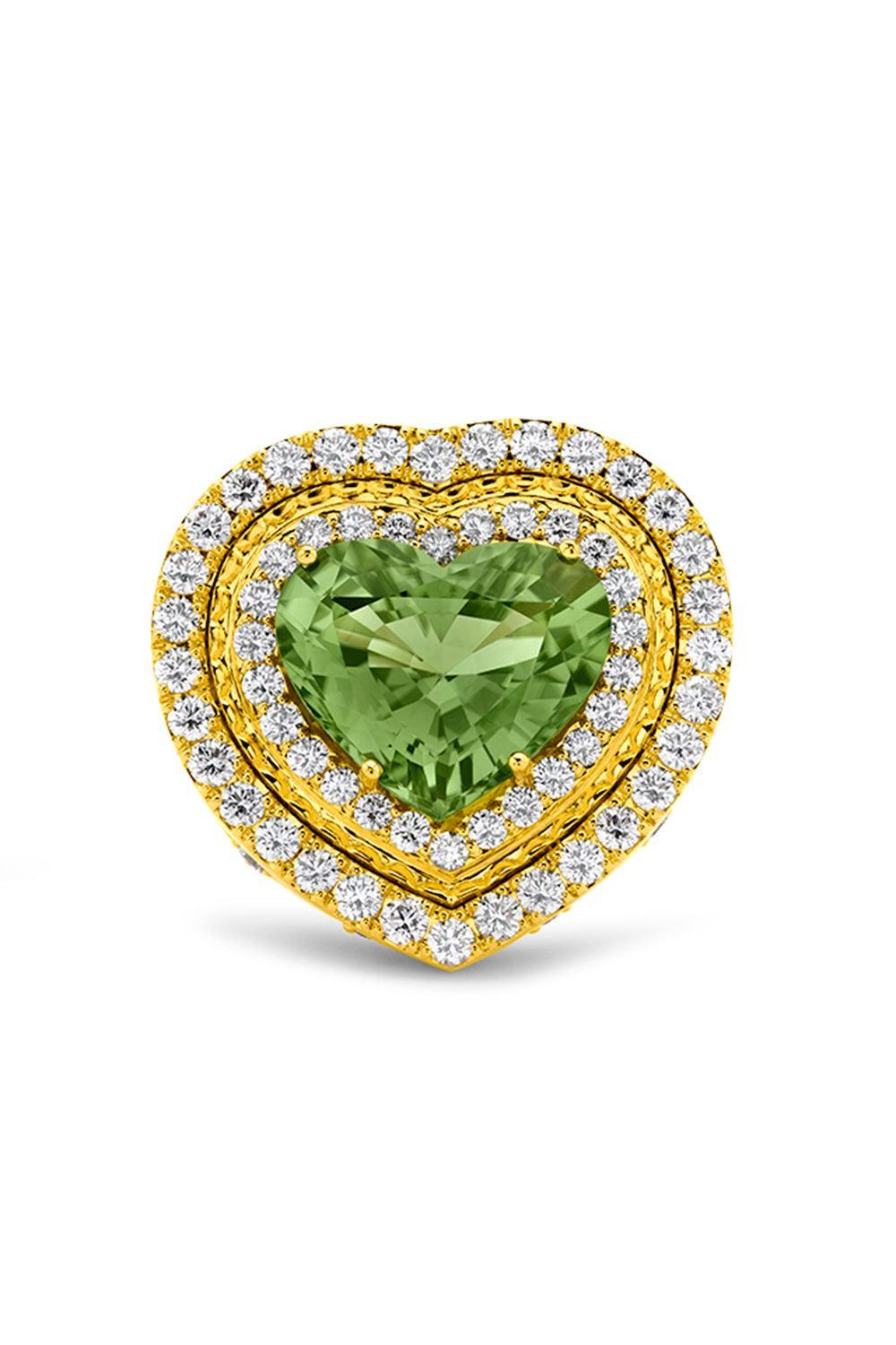 Peridot Diamond Heart Signet Ring-YELLOW GOLD-JEWELRYFINE JEWELRING-BUDDHA MAMA