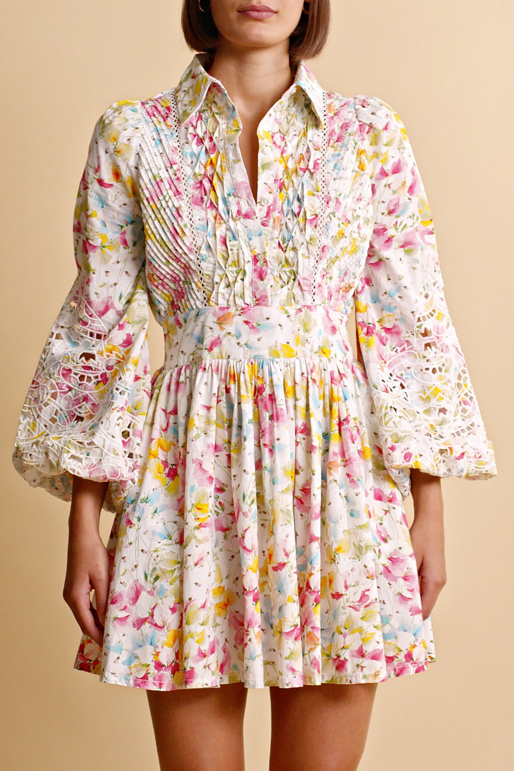 BYTIMO-Blouson Sleeve Floral Dress-