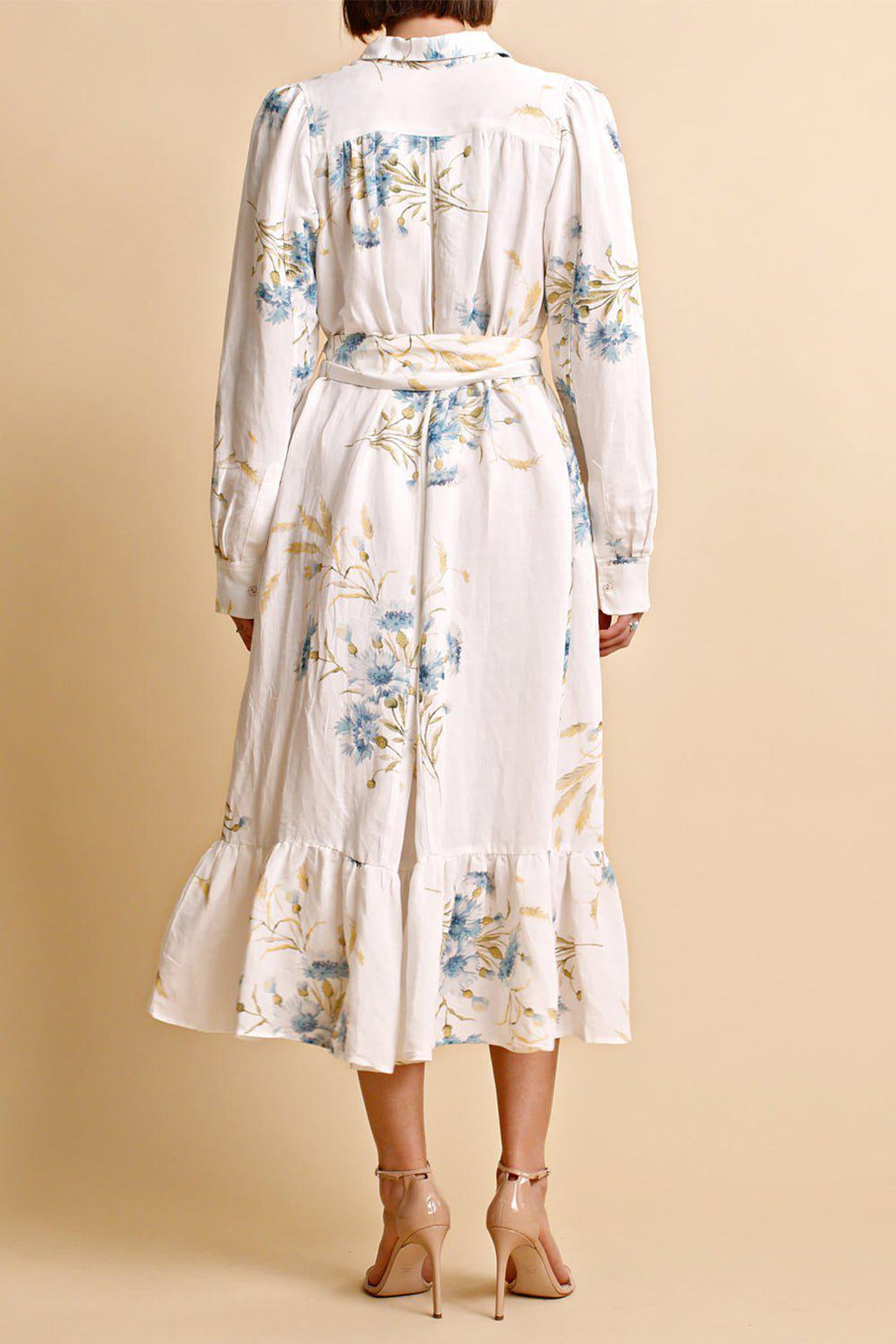 white christmas dresses Salema Floral Vienna Midi Shirt Dress Blue-White / XL by Sugarlips