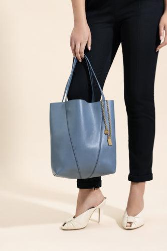 Small Spin Leather Shoulder Bag - Ashes Blue-BLUE-HANDBAGSHOULDER-CHLOÉ