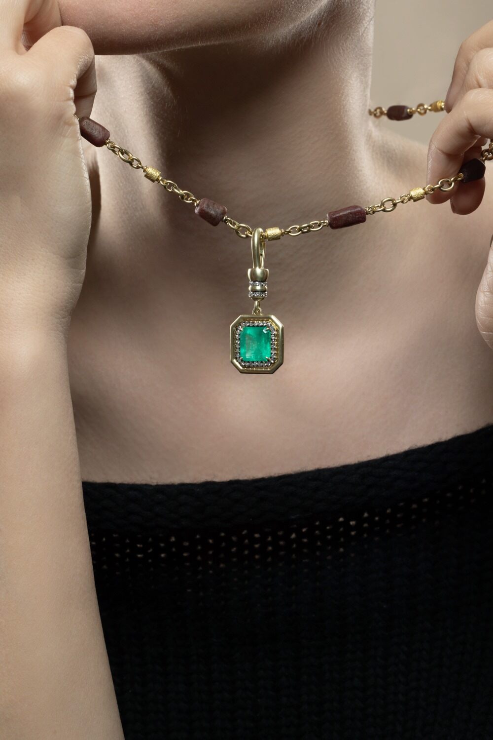 Ruby Bead Nugget Necklace-YELLOW GOLD-JEWELRYFINE JEWELNECKLACE O-SYLVA & CIE