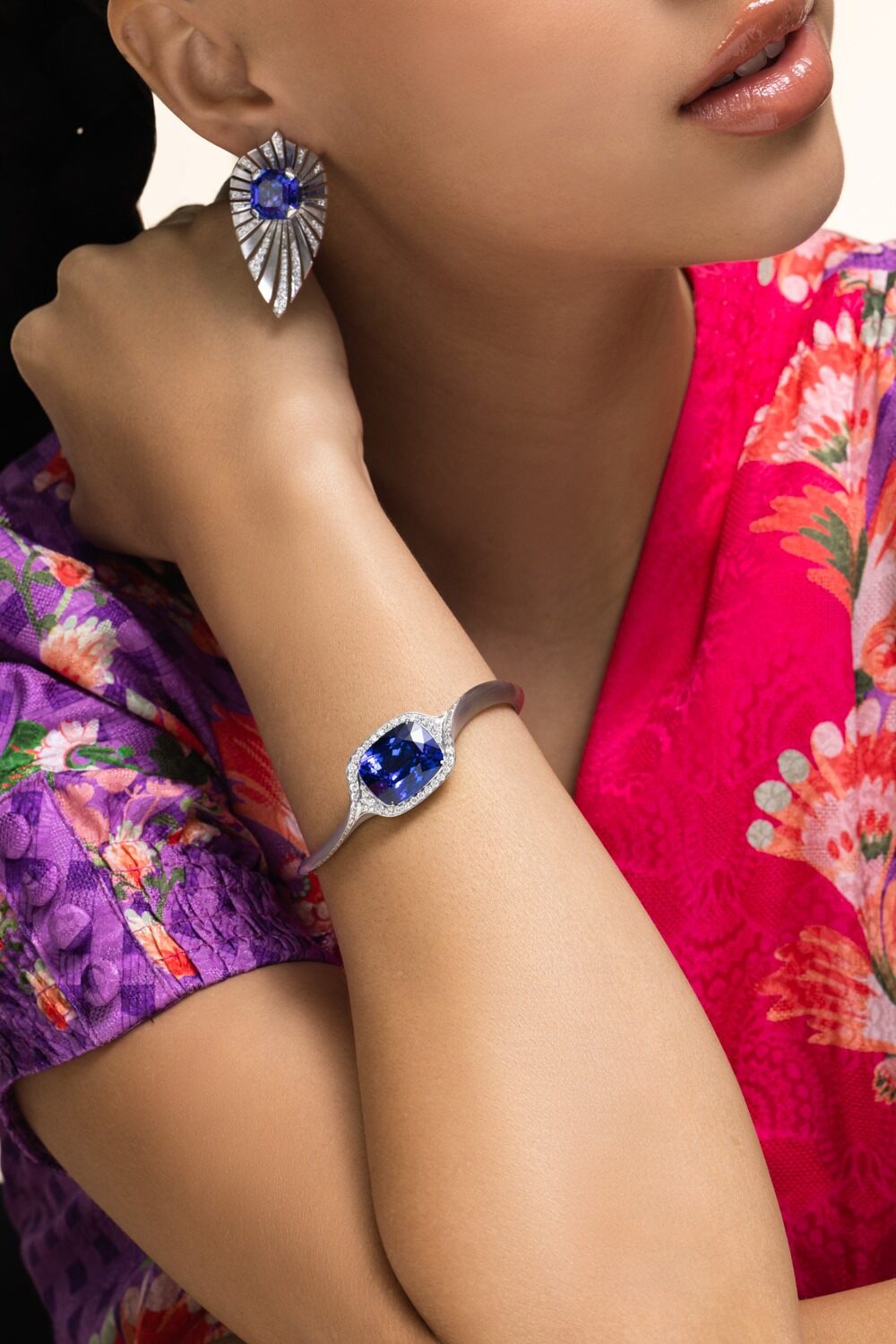 Tanzanite Diamond Bangle-WHITE GOLD-JEWELRYFINE JEWELBRACELET O-ARUNASHI