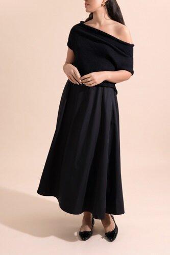 Off the Shoulder Knit Top - Black-BLACK-XS-CLOTHINGTOPKNITS-LOUIZA BABOURYAN