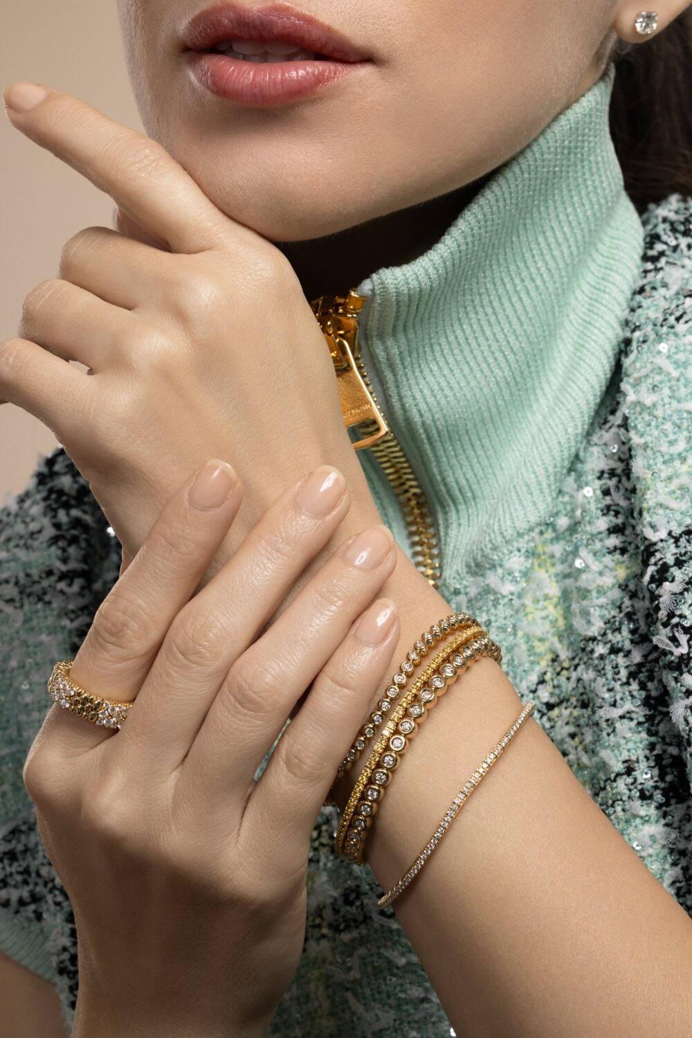 Diamond Extensible Stretch Tennis Bracelet - Yellow Gold-YELLOW GOLD-JEWELRYFINE JEWELBRACELET O-ROBERTO DEMEGLIO