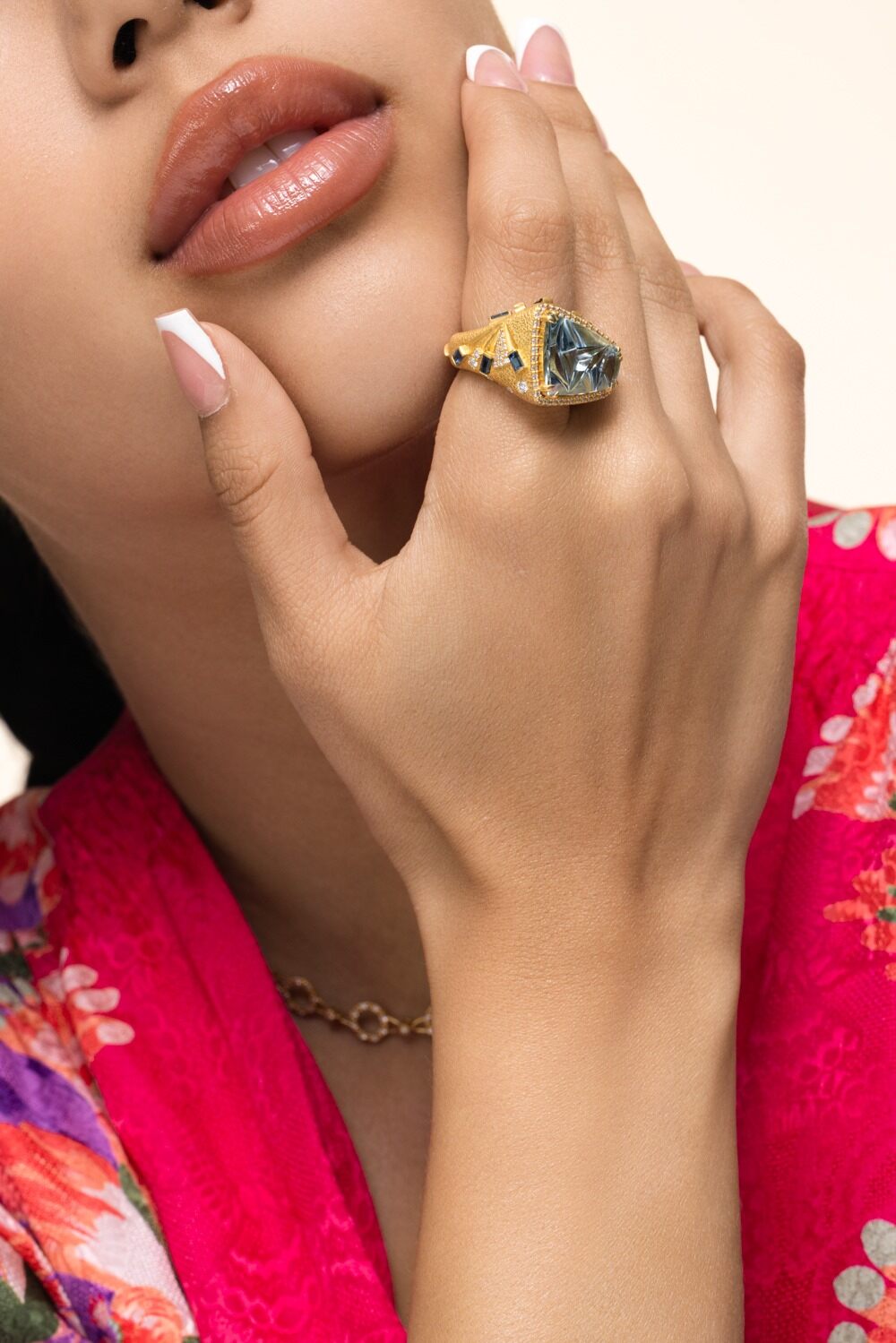 Aquamarine Sapphire Abstract Ring-YELLOW GOLD-7-JEWELRYFINE JEWELRING-COOMI