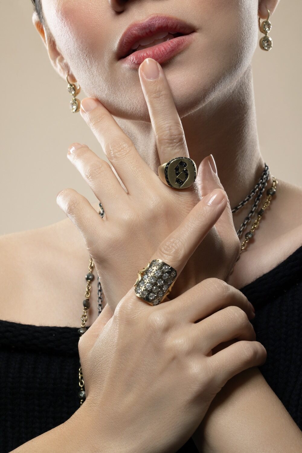 Diamond Black Letter Signet Ring-YELLOW GOLD-6.5-JEWELRYFINE JEWELRING-SYLVA & CIE