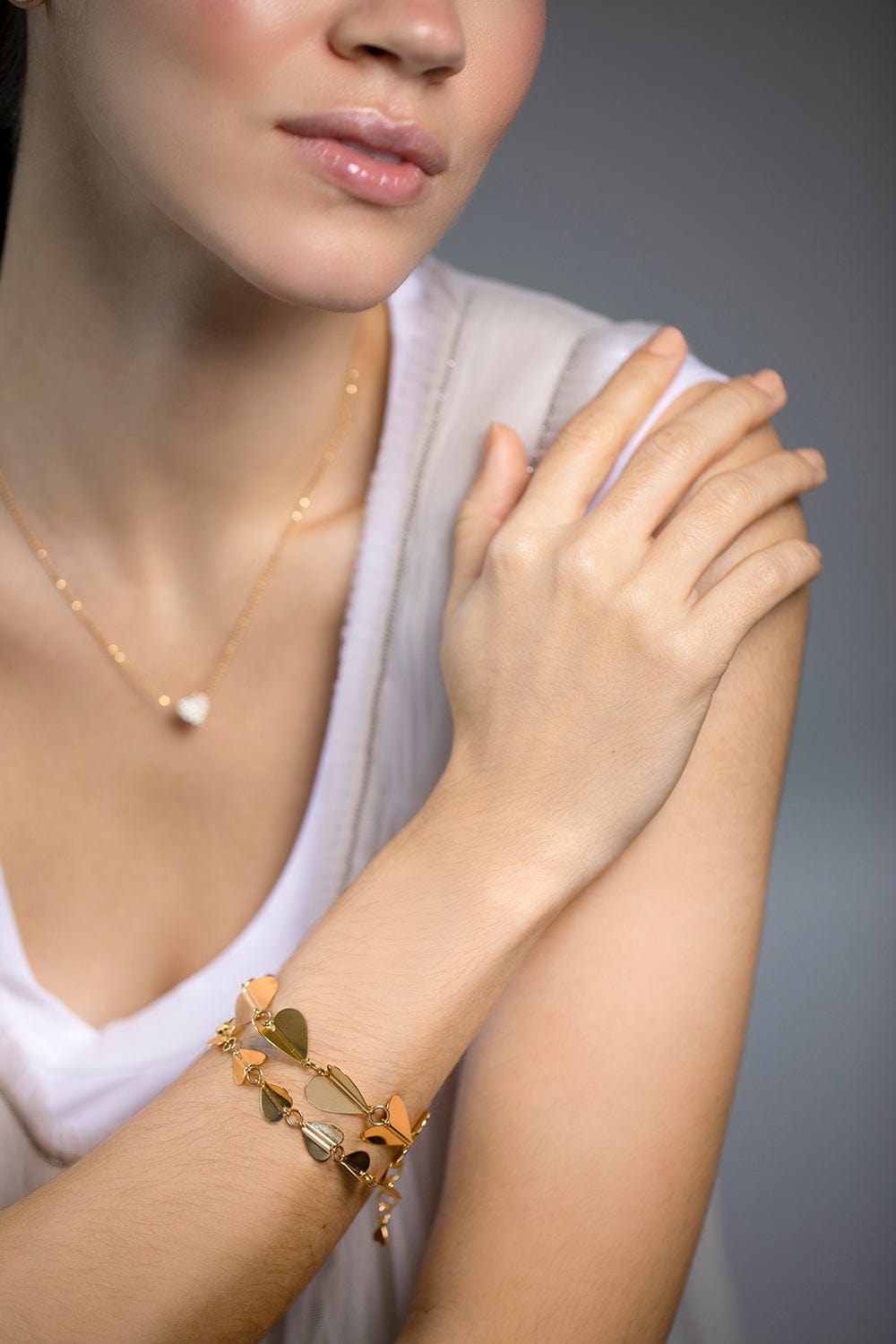 CADAR-Small Hearts Bracelet-YELLOW GOLD