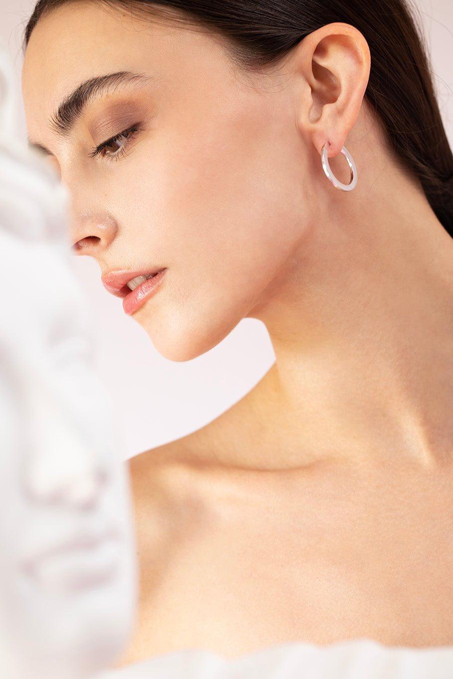 CADAR-Medium Plain Hoop Earrings-WHITE GOLD
