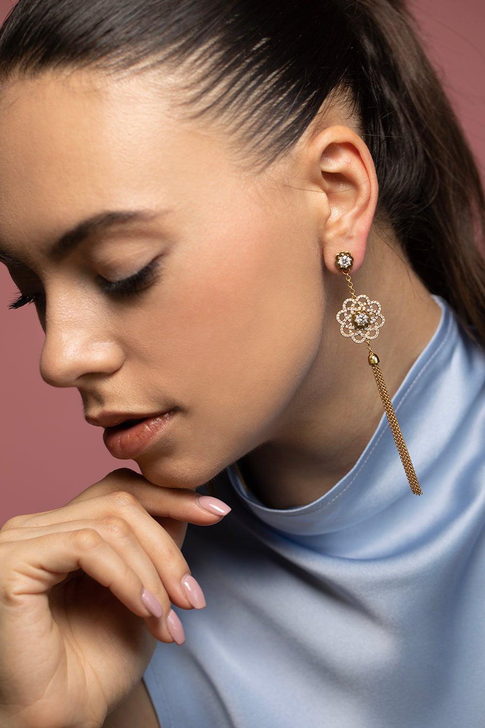 CADAR-Bloom Trio Tassel Earrings-YELLOW GOLD
