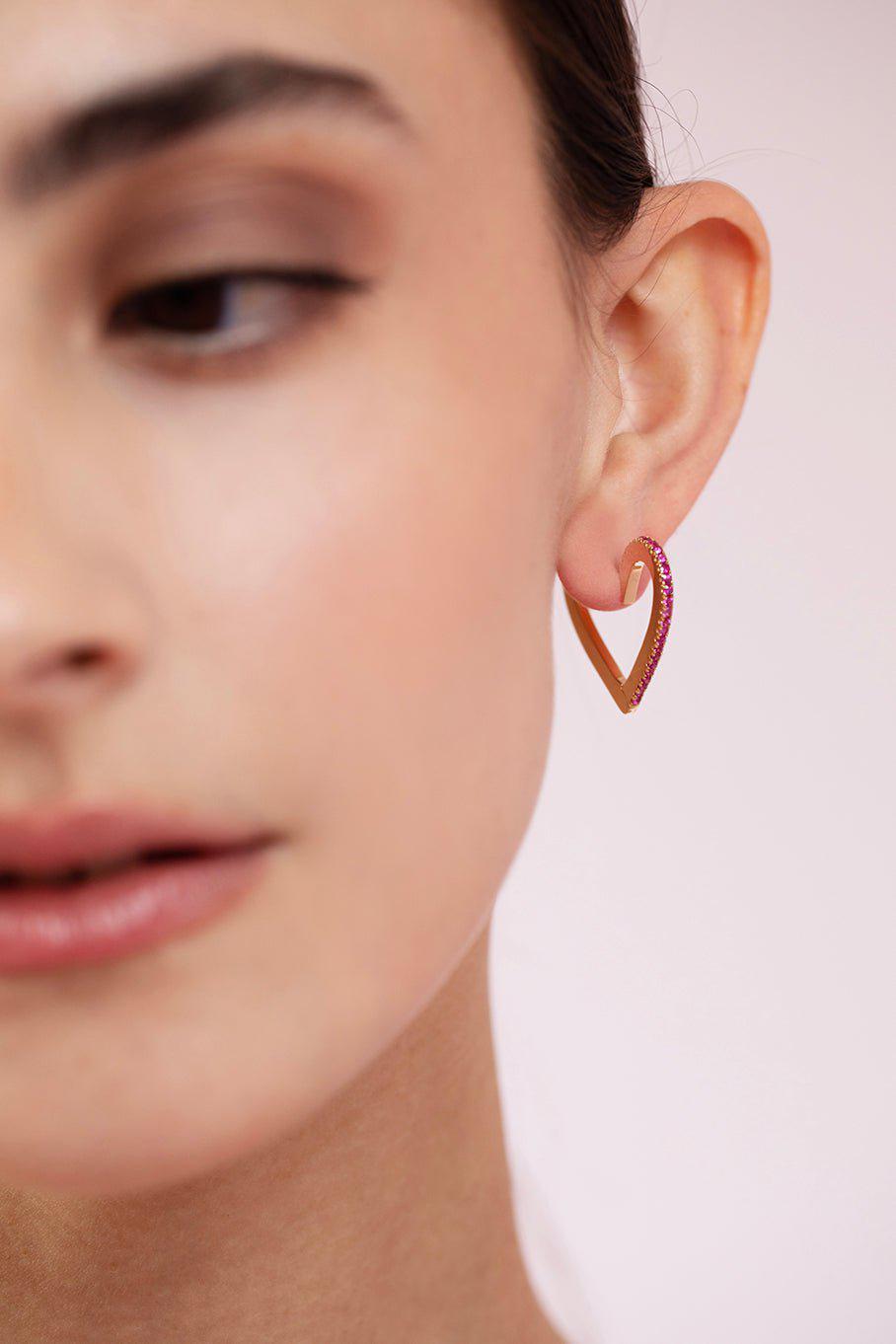 CADAR-Cadar Medium Ruby Heart Hoops-YELLOW GOLD
