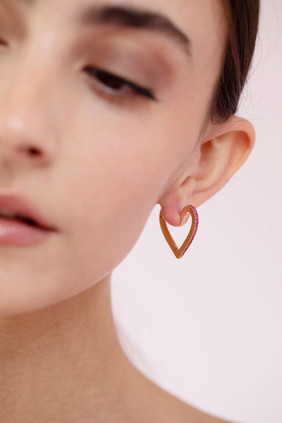 CADAR-Cadar Medium Ruby Heart Hoops-YELLOW GOLD