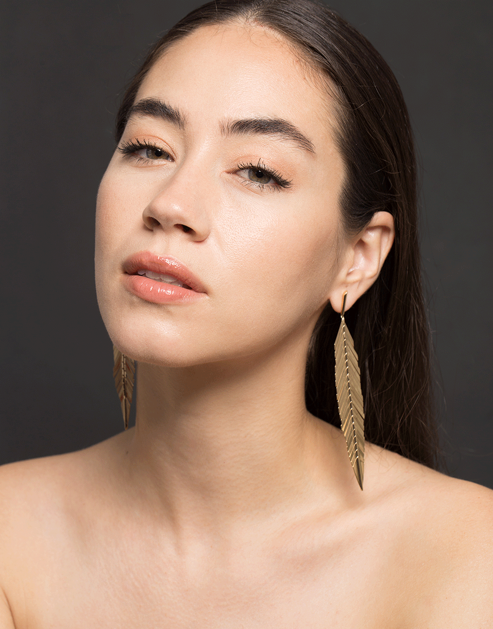 CADAR-Large Feather Drop Earrings-YELLOW GOLD